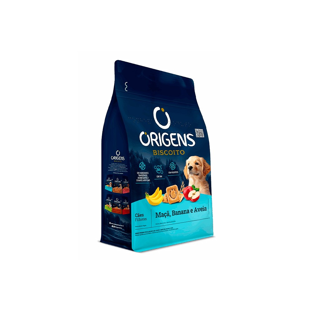 Biscoito Origens para Cães Filhotes Sabor Banana, Maçã e Aveia