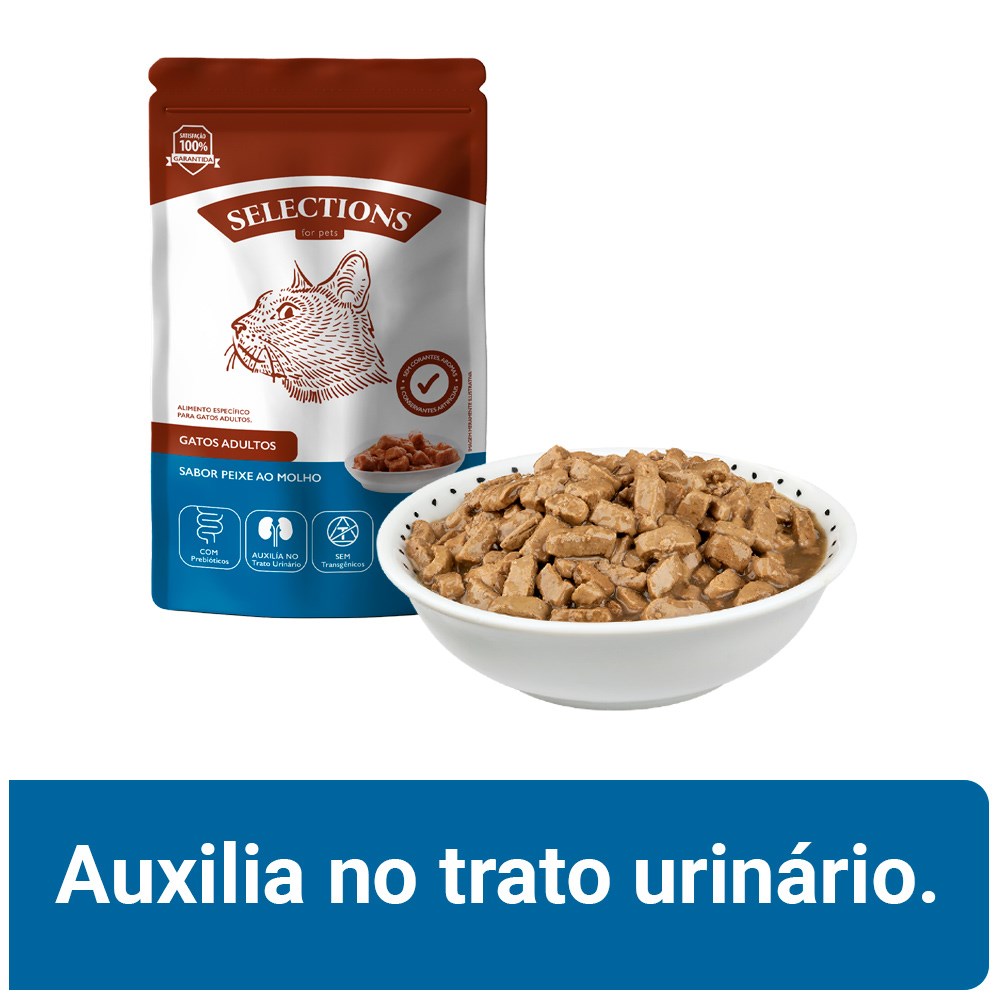 Ração Úmida Selections For Pets para Gatos Adultos Sabor Peixe ao Molho