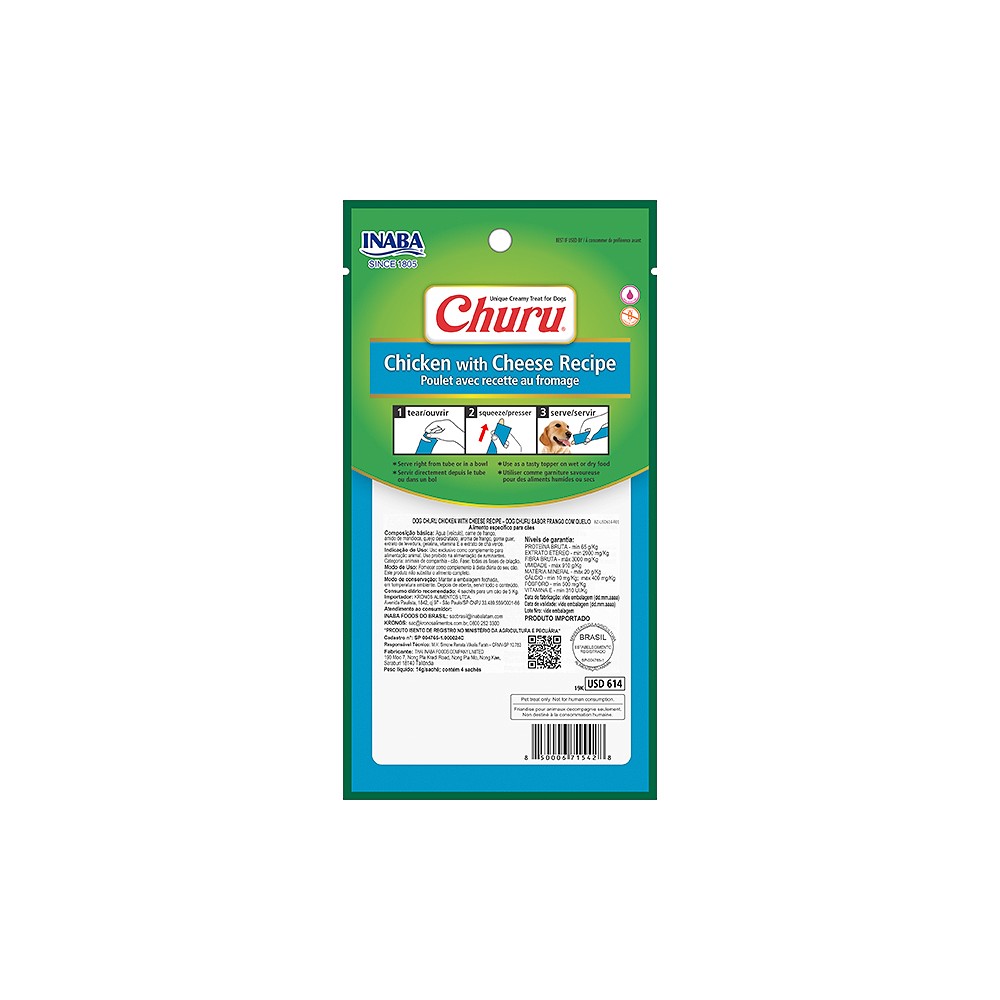 Petisco Cremoso Churu para Cães sabor Frango e Queijo