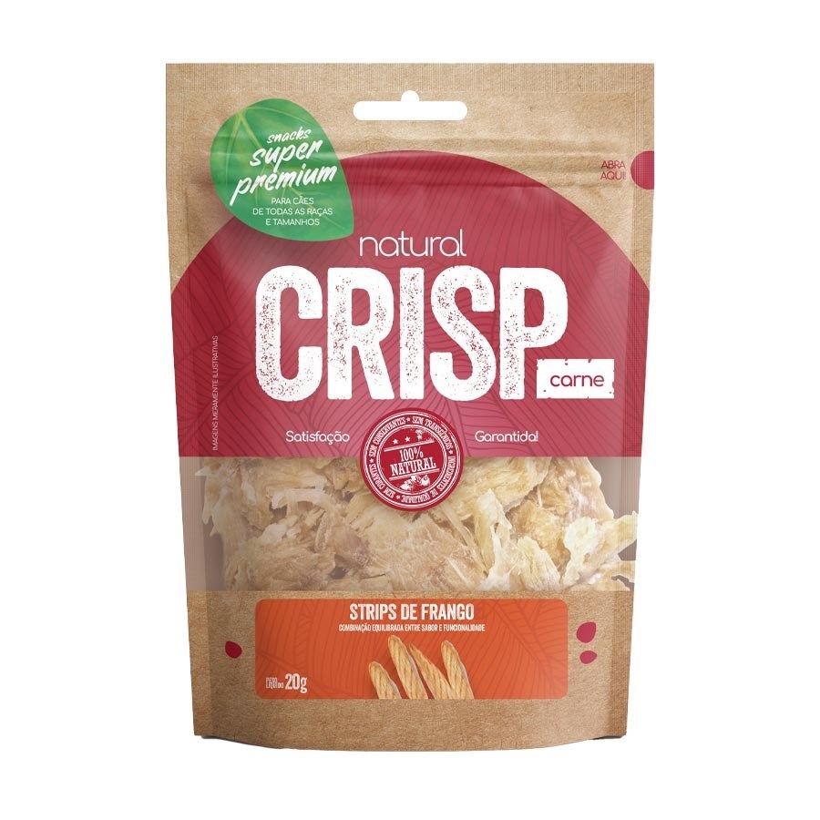 Snack Natural Crisp Carne Strips de Frango para Cães