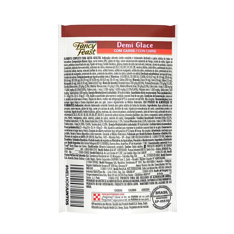 Ração Fancy Feast Sachê para Gatos Adultos sabor Demi Glace Carne 