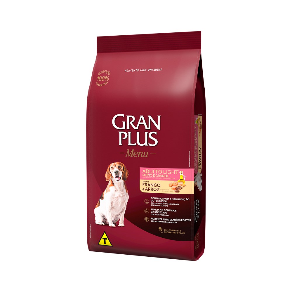 Ração Granplus Menu para Cães Adultos Light Raças Médias e Grandes 
