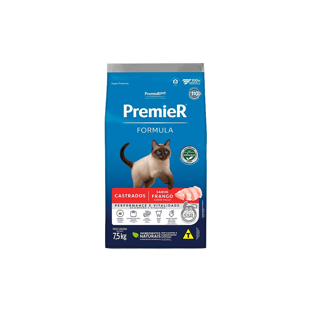 Ração Premier Formula Performance e Vitalidade para Gatos Adultos Castrados sabor Frango