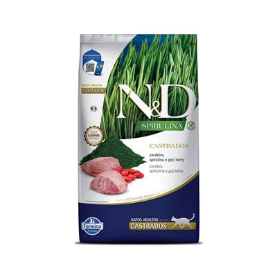 Ração N&D Spirulina para Gatos Adultos Castrados sabor Cordeiro, Spirulina e Goji Berry 7kg