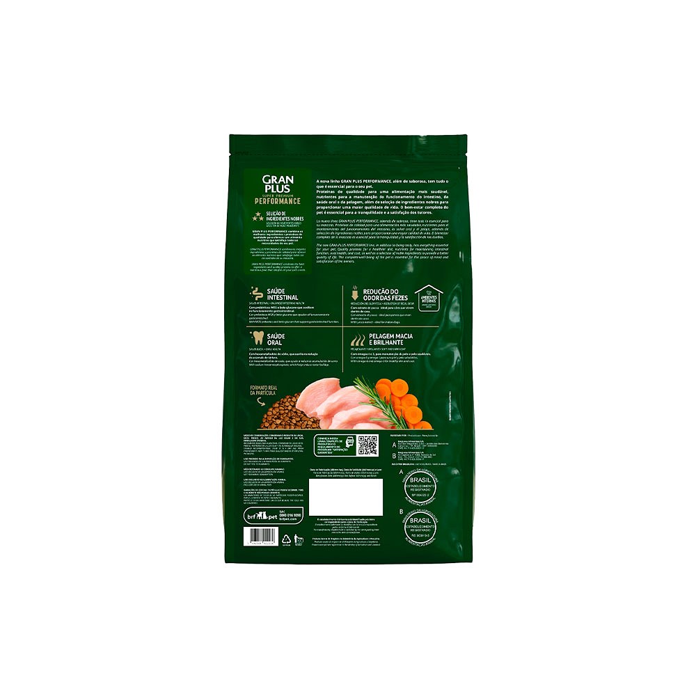 Ração GranPlus Performance para Cães Adultos de Porte Mini e Pequeno Sabor Frango e Cenoura