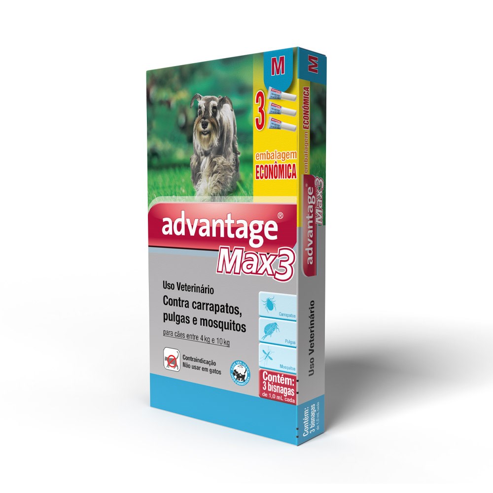 Antipulgas e Carrapatos Advantage Max3 1,0ml para Cães entre 4kg e 10kg