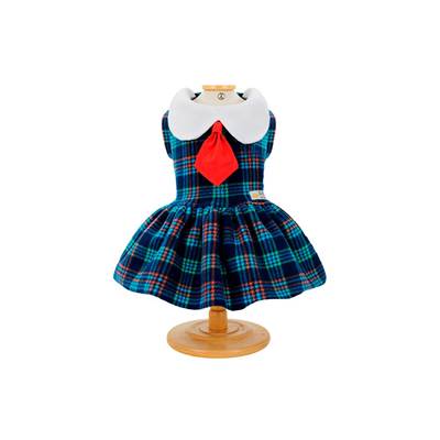 Vestido Colegial Bonito pra Cachorro Xadrez Azul para Cães PP