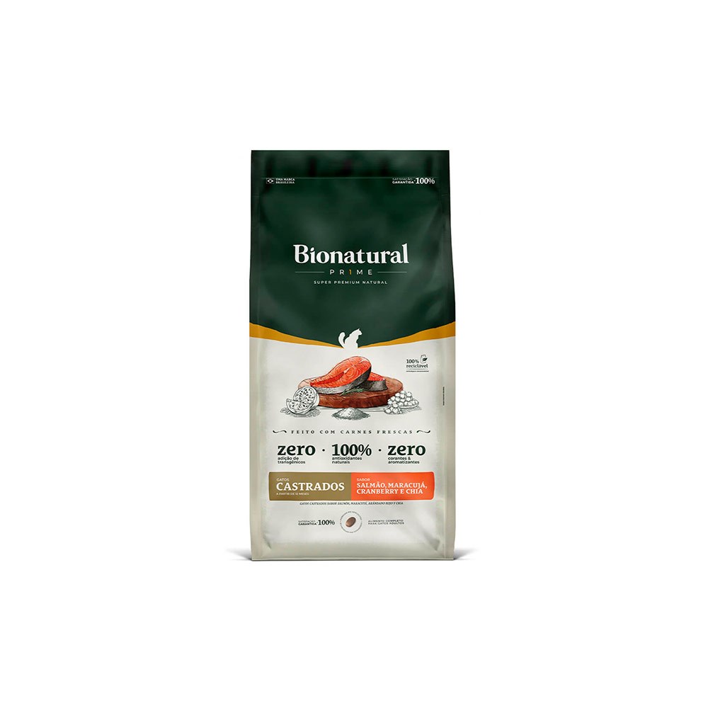 Ração Bionatural Prime para Gatos Castrados Salmão, Maracujá, Cranberry e Chia