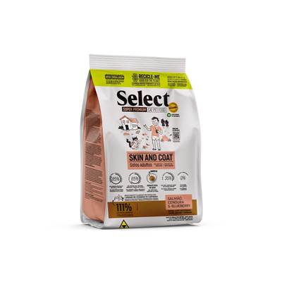 Ração Monello Select Skin And Coat para Gatos Adultos Sabor Salmão, Cenoura e Blueberry 7kg