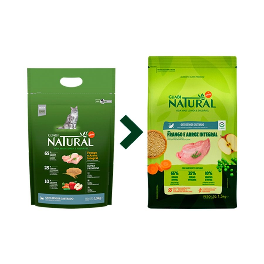 Ração Guabi Natural para Gatos Castrados Sênior sabor Frango e Arroz Integral