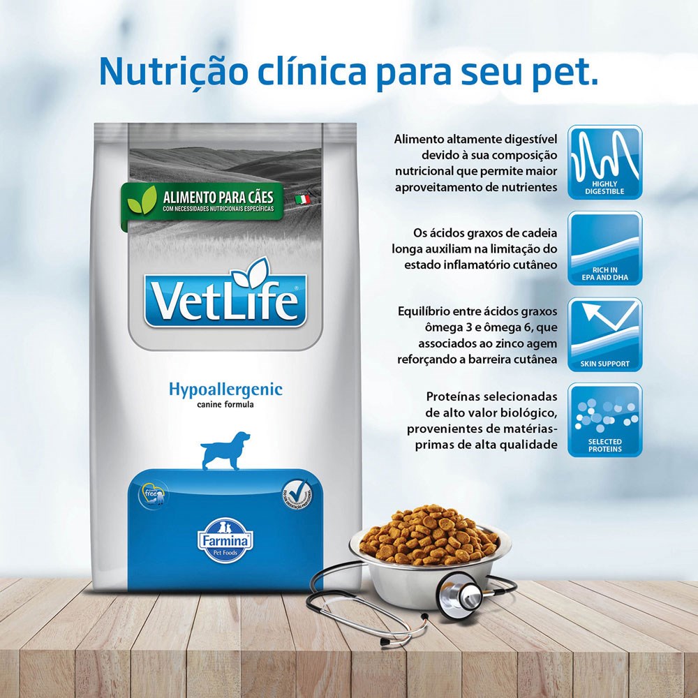 Ração Vet Life Natural Hypoallergenic para Cães Adultos com Problemas de Pele