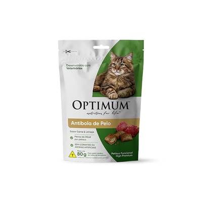 Petisco Optimum Anti Bola de Pelo sabor Carne e Linhaça para Gatos Adultos 80g