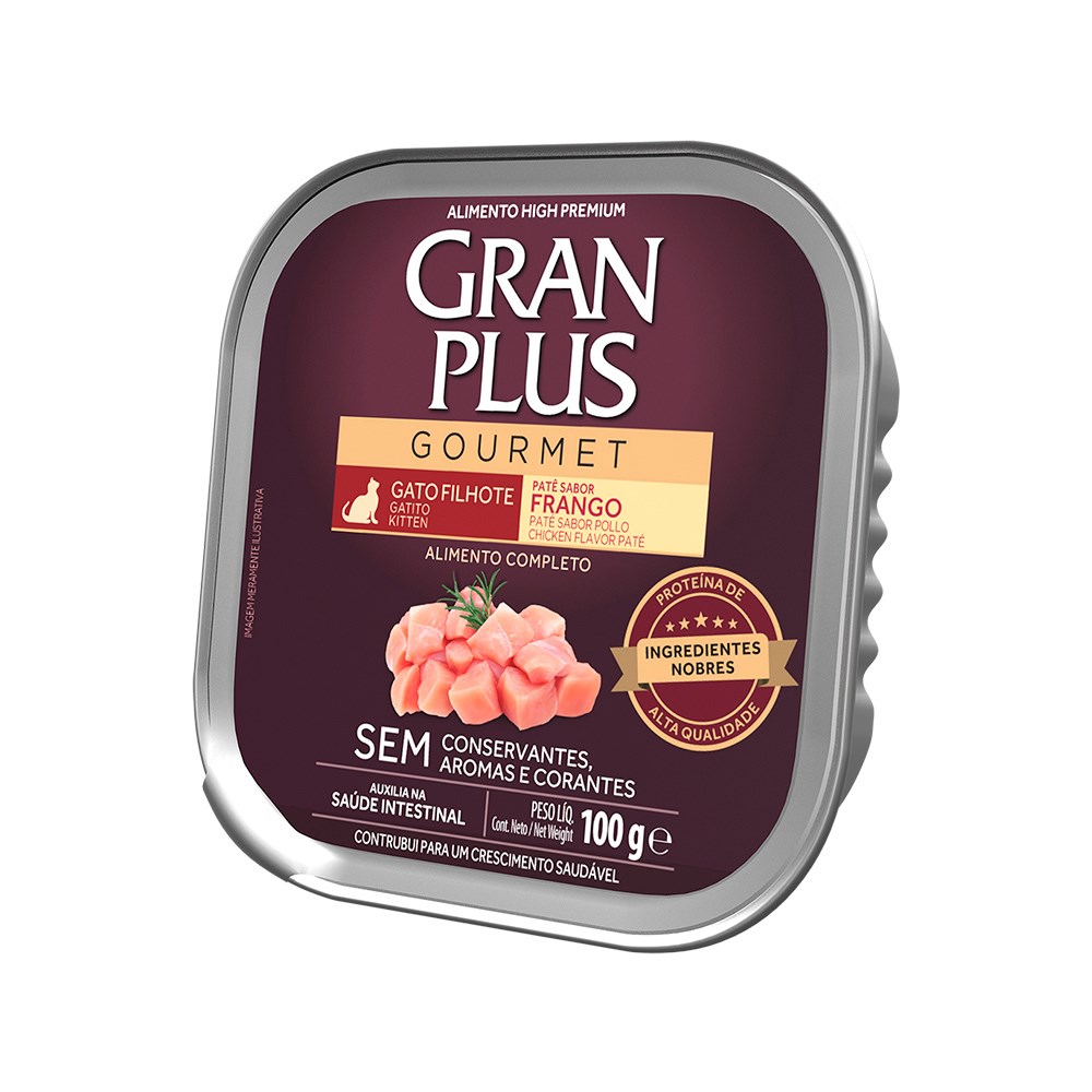 Ração Úmida GranPlus Gourmet Patê sabor Frango para Gatos Filhotes