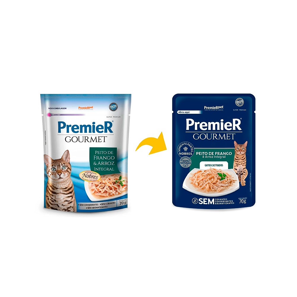 Ração Premier Gourmet para Gatos Adultos Castrados sabor Frango