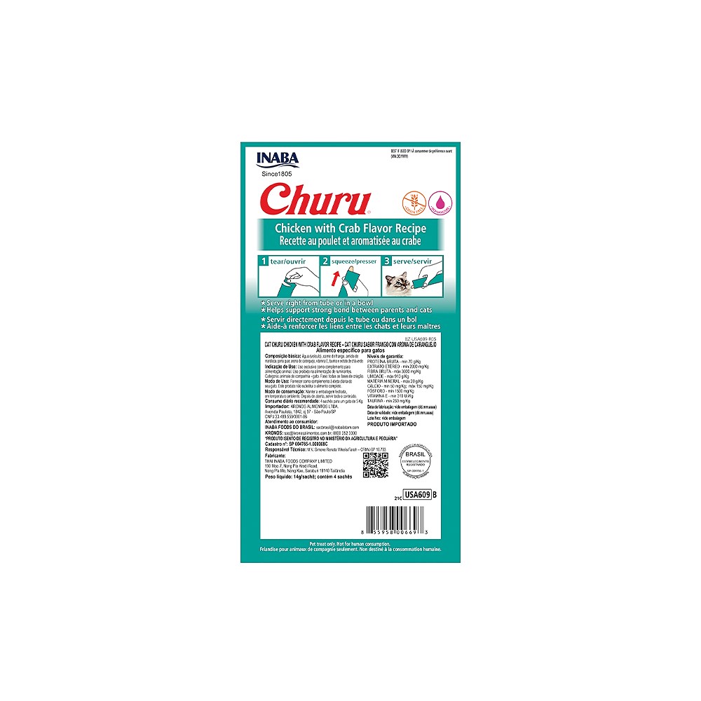 Petisco Cremoso Churu para Gatos sabor Frango e Caranguejo