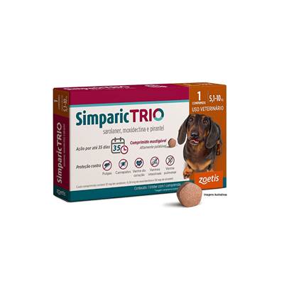 Antipulgas e Carrapatos Simparic TRIO 12mg para Cães com 5,1kg a 10kg 1 comprimido