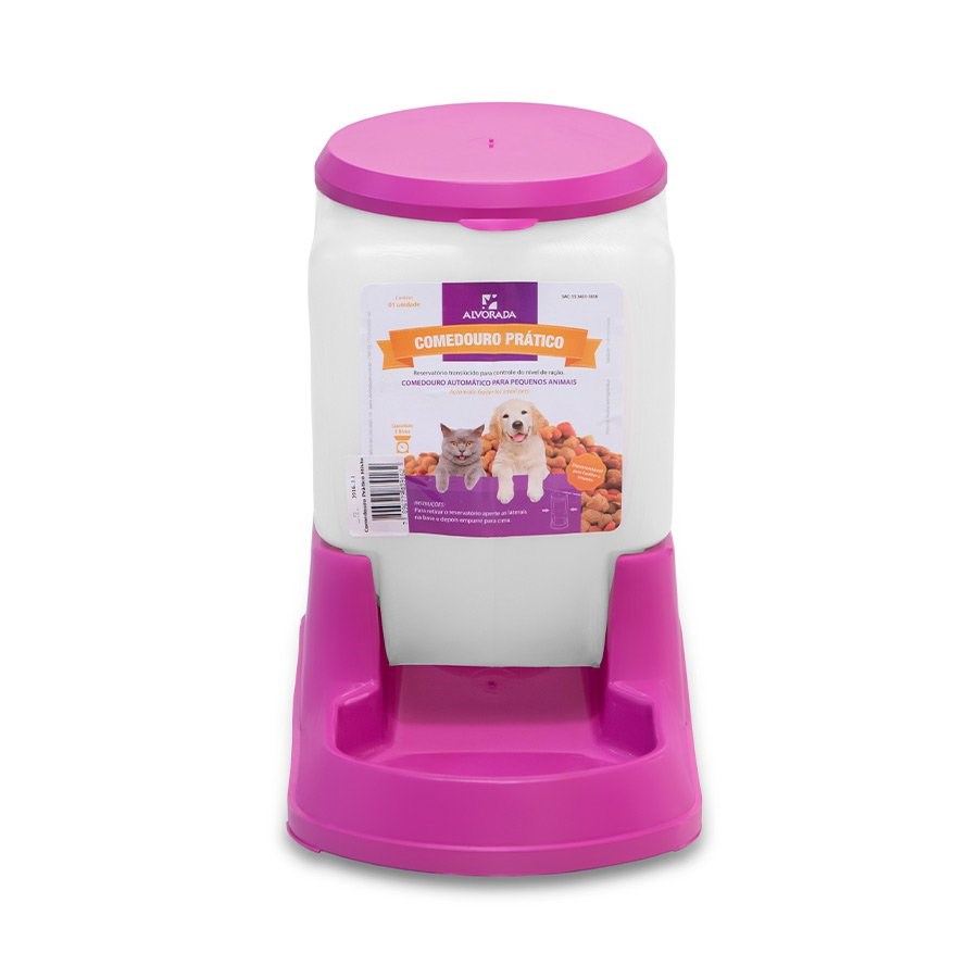 Comedouro Alvorada Prático Auto Rosa para Cães e Gatos
