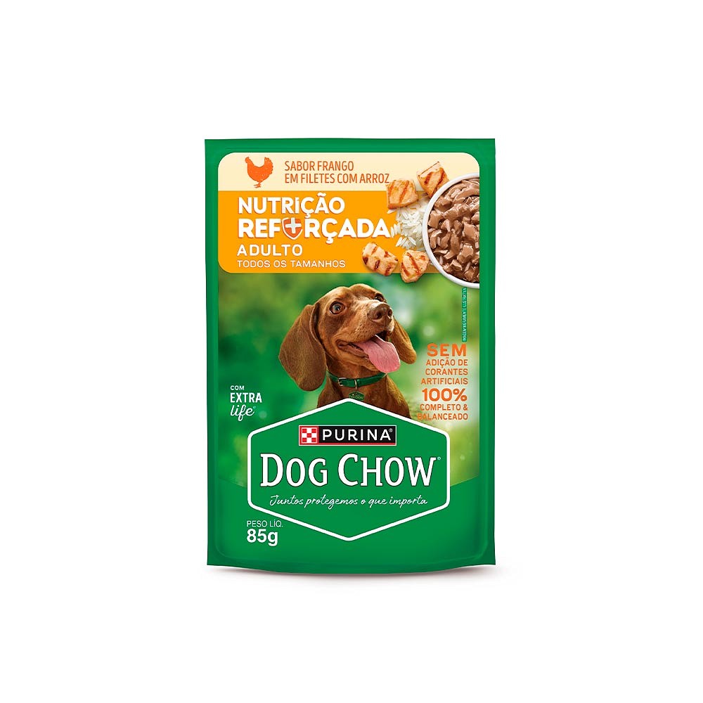 Ração Úmida Dog Chow Nutrição Reforçada para Cães Adultos Sabor Frango em Filetes com Arroz