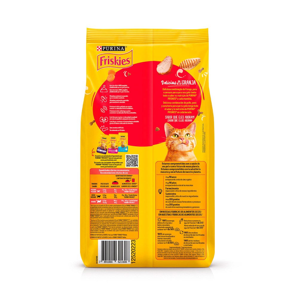Ração Friskies Delícias da Granja para Gatos Adultos Sabor Frango, Peru e Cenoura