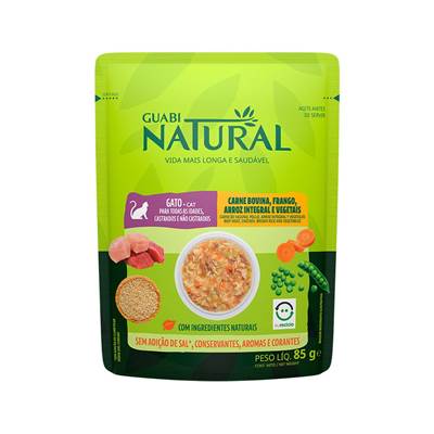 Ração Úmida Guabi Natural para Gatos Sabor Carne, Frango, Arroz Integral e Vegetais 85g