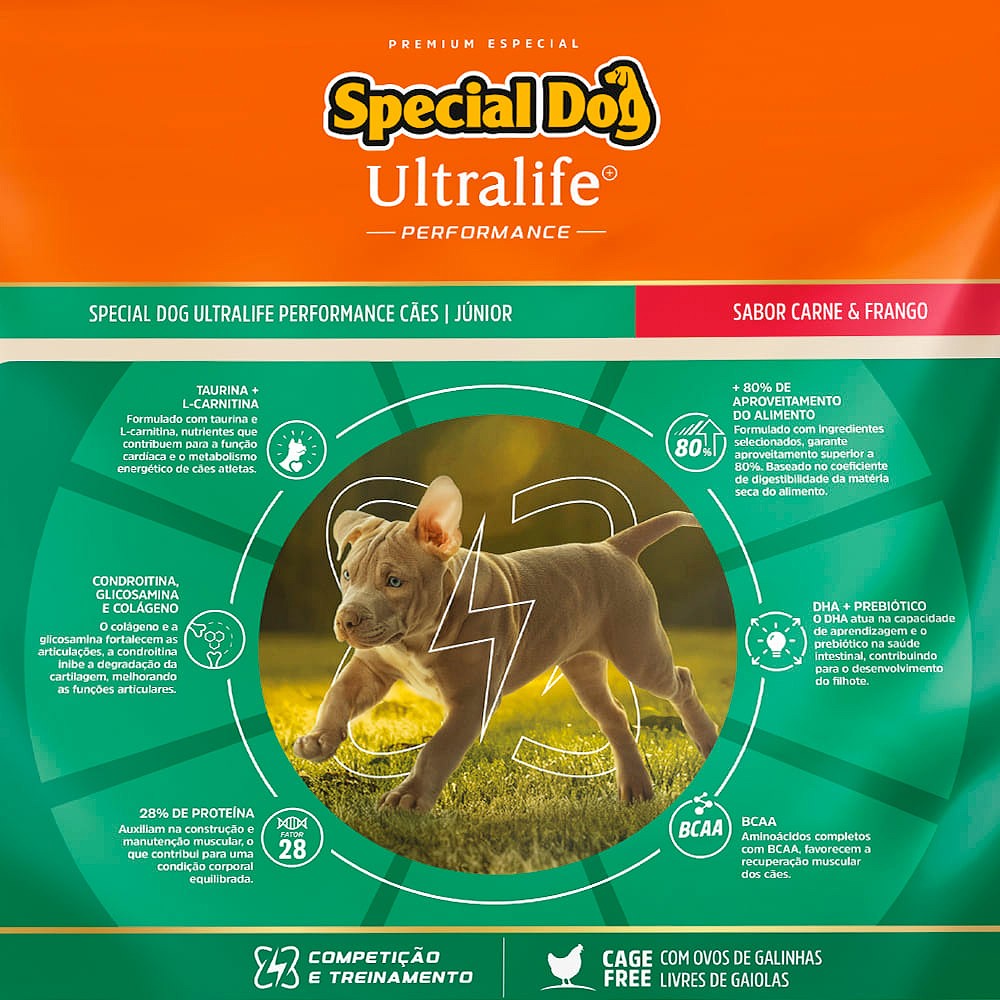Ração Special Dog Ultralife Performance para Cães Filhotes de Médio e Grande Porte Sabor Carne e Frango