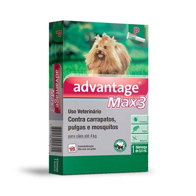 Antipulgas e Carrapatos Advantage Max3 0,4ml para Cães até 4kg 1 pipeta