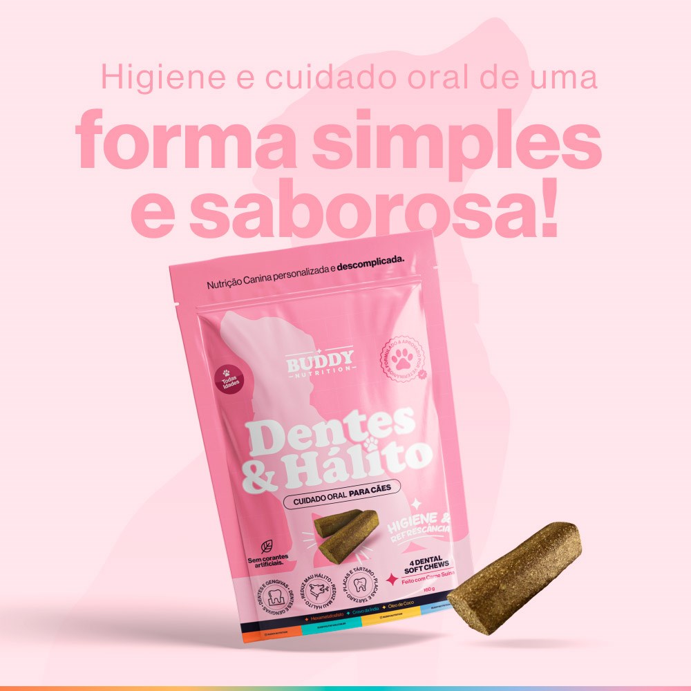 Snack Cuidado Oral Buddy Nutrition Dentes & Hálito Sabor Carne Suína para Cães