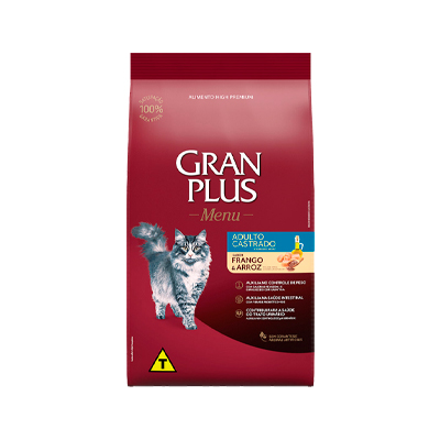 Ração Granplus para Gatos Adultos Castrados sabor Frango & Arroz 3kg