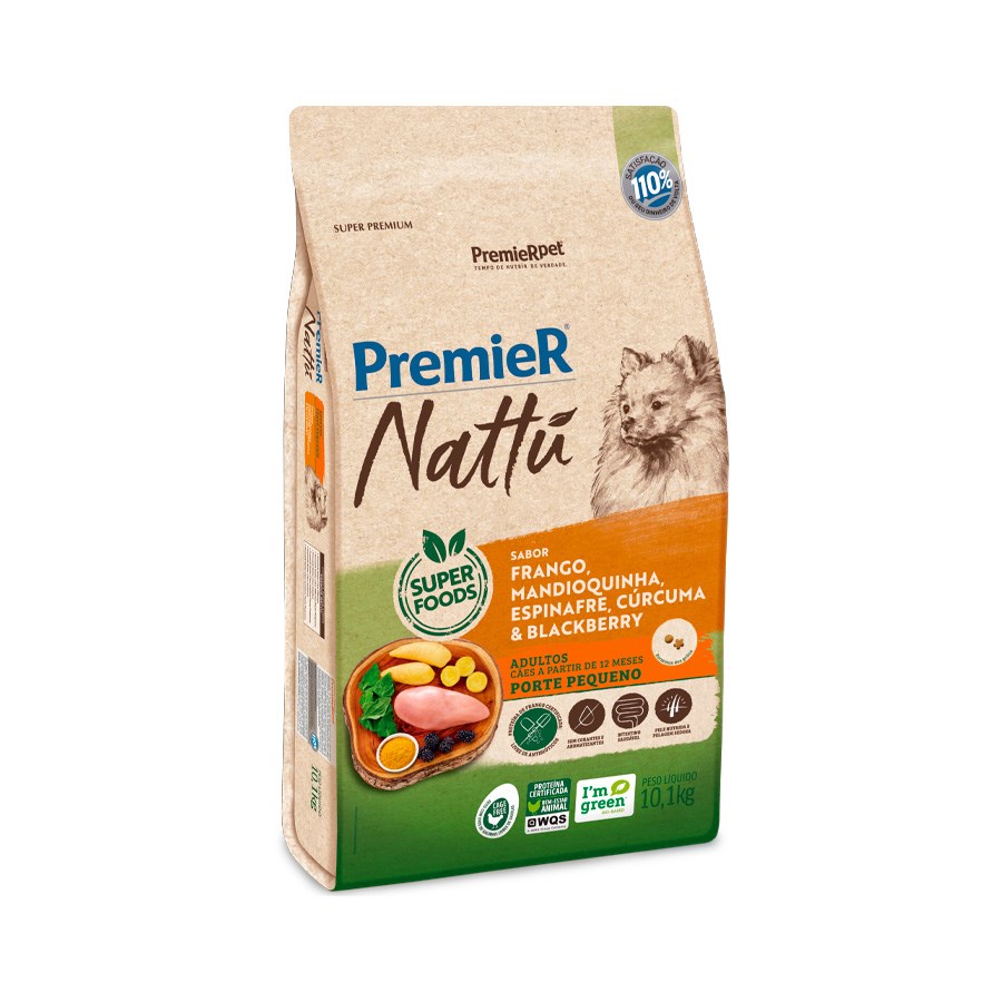 Ração Premier Nattu para Cães Adultos de Porte Pequeno sabor Mandioquinha