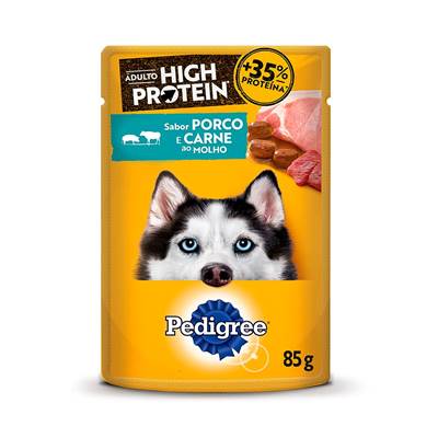 Ração Úmida Pedigree High Protein para Cães Adultos sabor Porco e Carne Ao Molho 85g