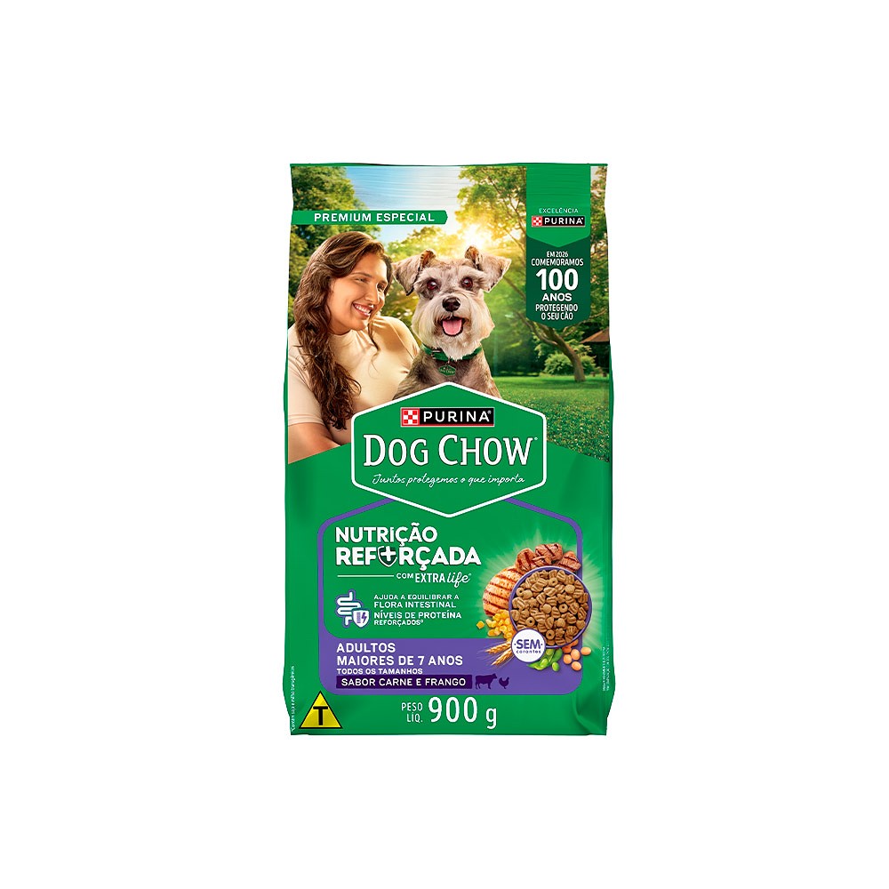 Ração Dog Chow Nutrição Reforçada para Cães Sêniors Sabor Carne, Frango e Arroz