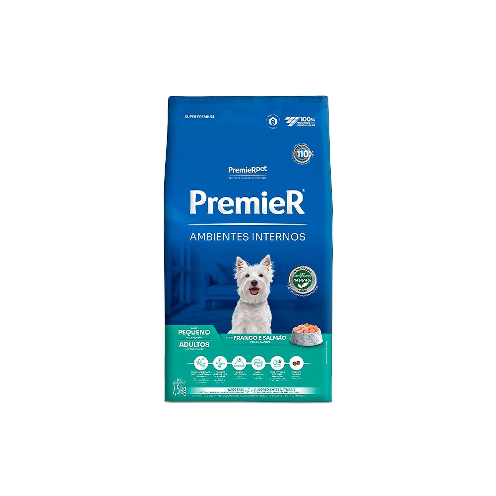 Ração Premier Ambientes Internos para Cães Adultos Raças Pequenas sabor Frango & Salmão