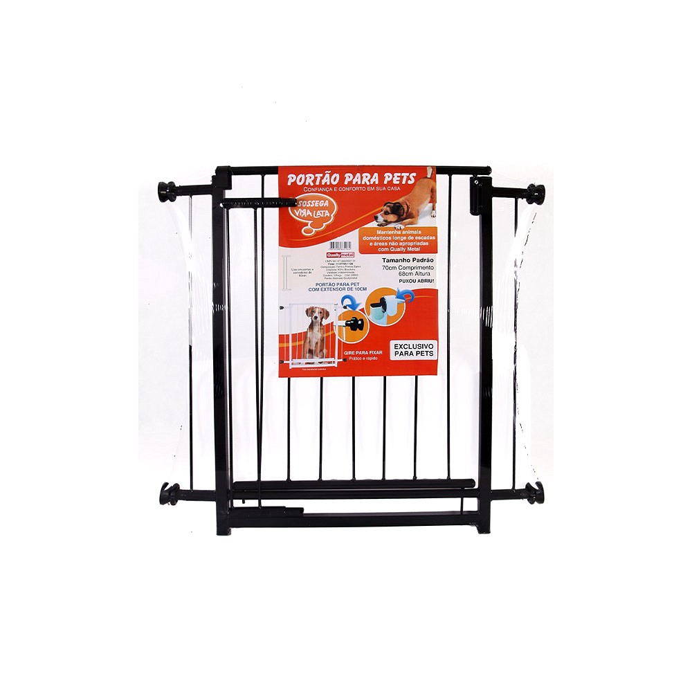 Portão Qually Metal Sossega Vira Lata Preto com Extensor