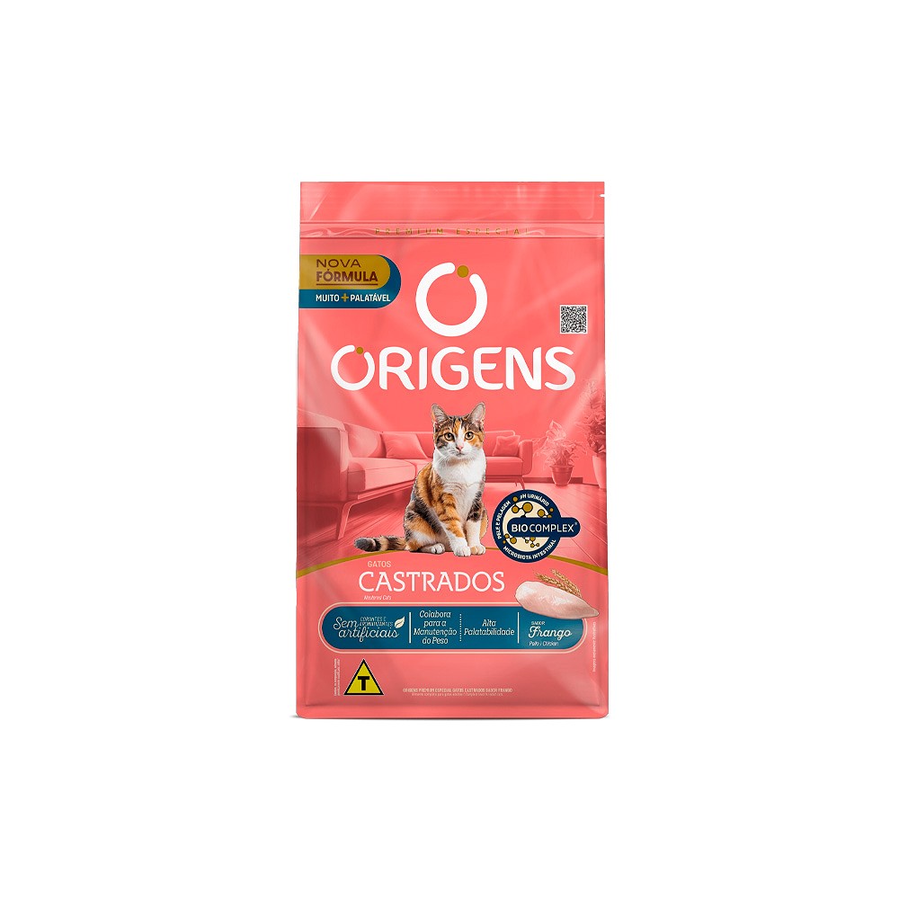 Ração Origens para Gatos Castrados sabor Frango