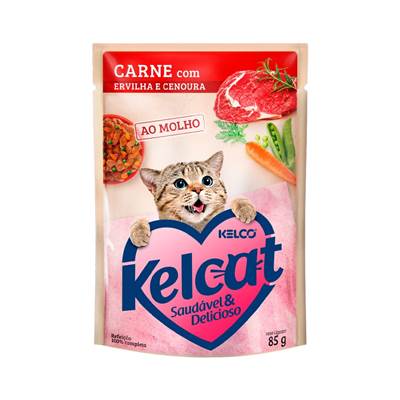 Kelcat Sachê sabor Carne, Ervilha e Cenoura para Gatos Adultos 85g