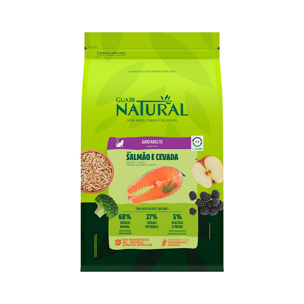 Ração Guabi Natural para Gatos Adultos sabor Salmão e Cevada
