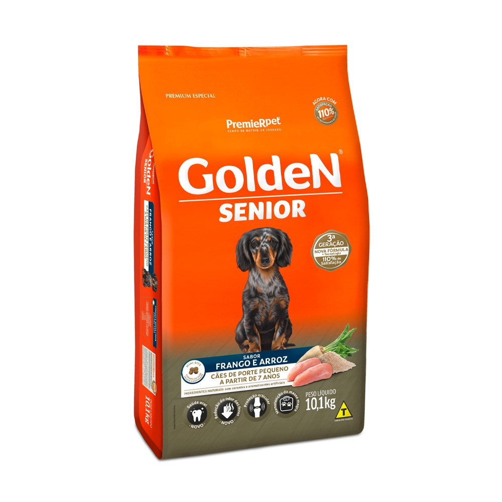 Ração Golden Sênior Mini Bits para Cães de Pequeno Porte a partir de 7 anos sabor Frango & Arroz