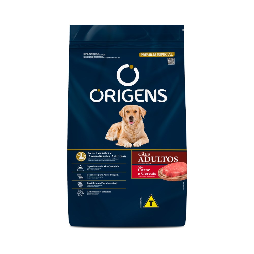 Ração Origens para Cães Adultos sabor Carne e Cereais