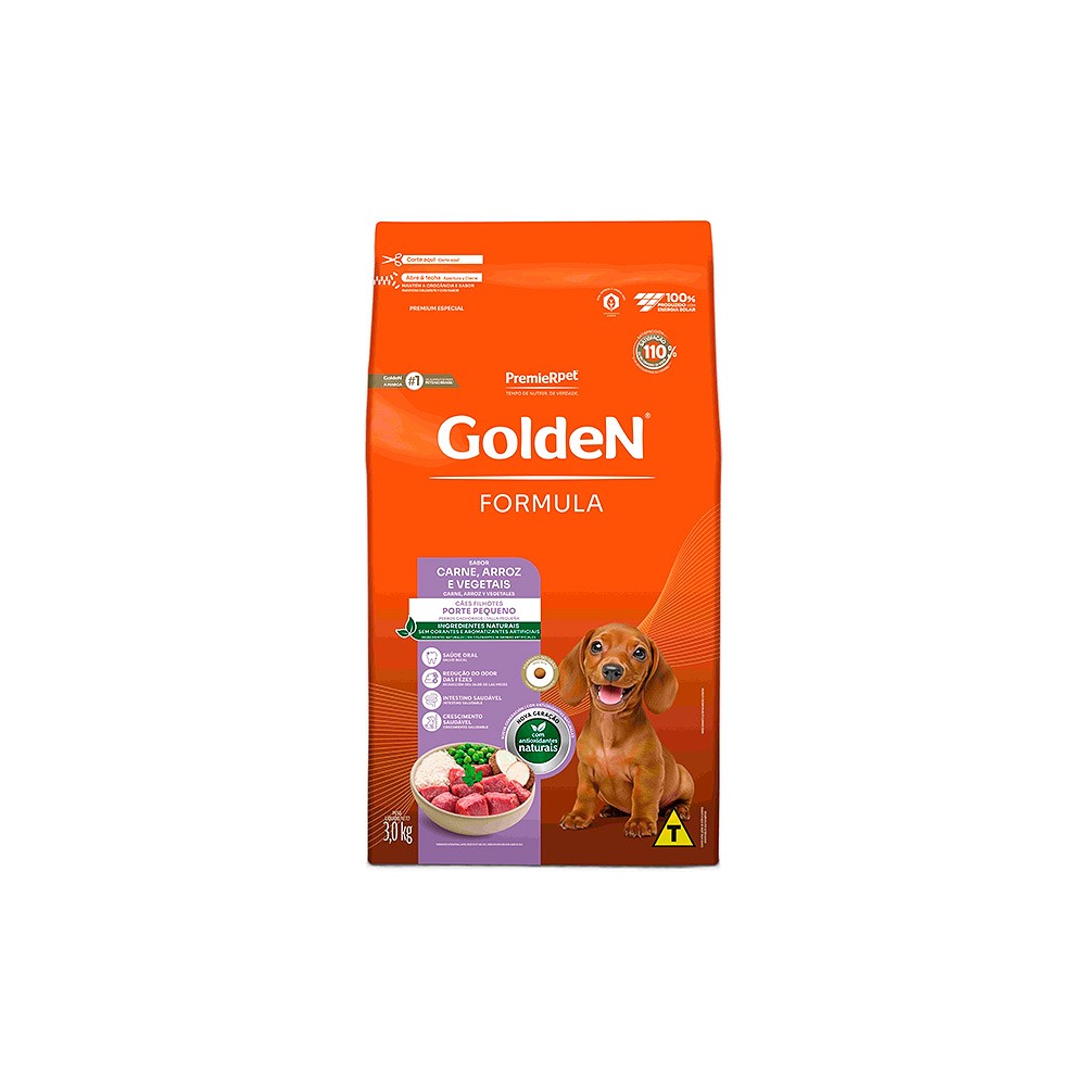 Ração Golden Fórmula Mini Bits para Cães Filhotes de Porte Pequeno Sabor Carne e Arroz