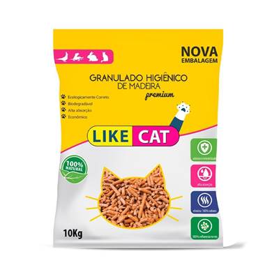 Areia Sanitária Biodegradável Like Cat Granulado de Madeira 2kg