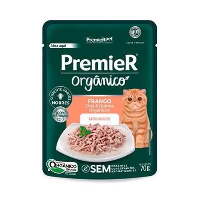 Ração Premier Orgânico para Gatos Adultos sabor Frango, Chia e Quinoa 70g