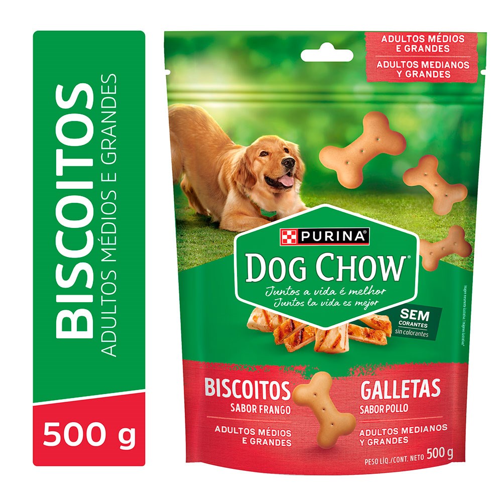 Biscoito Dog Chow para Cães Adultos Médios e Grandes Sabor Frango
