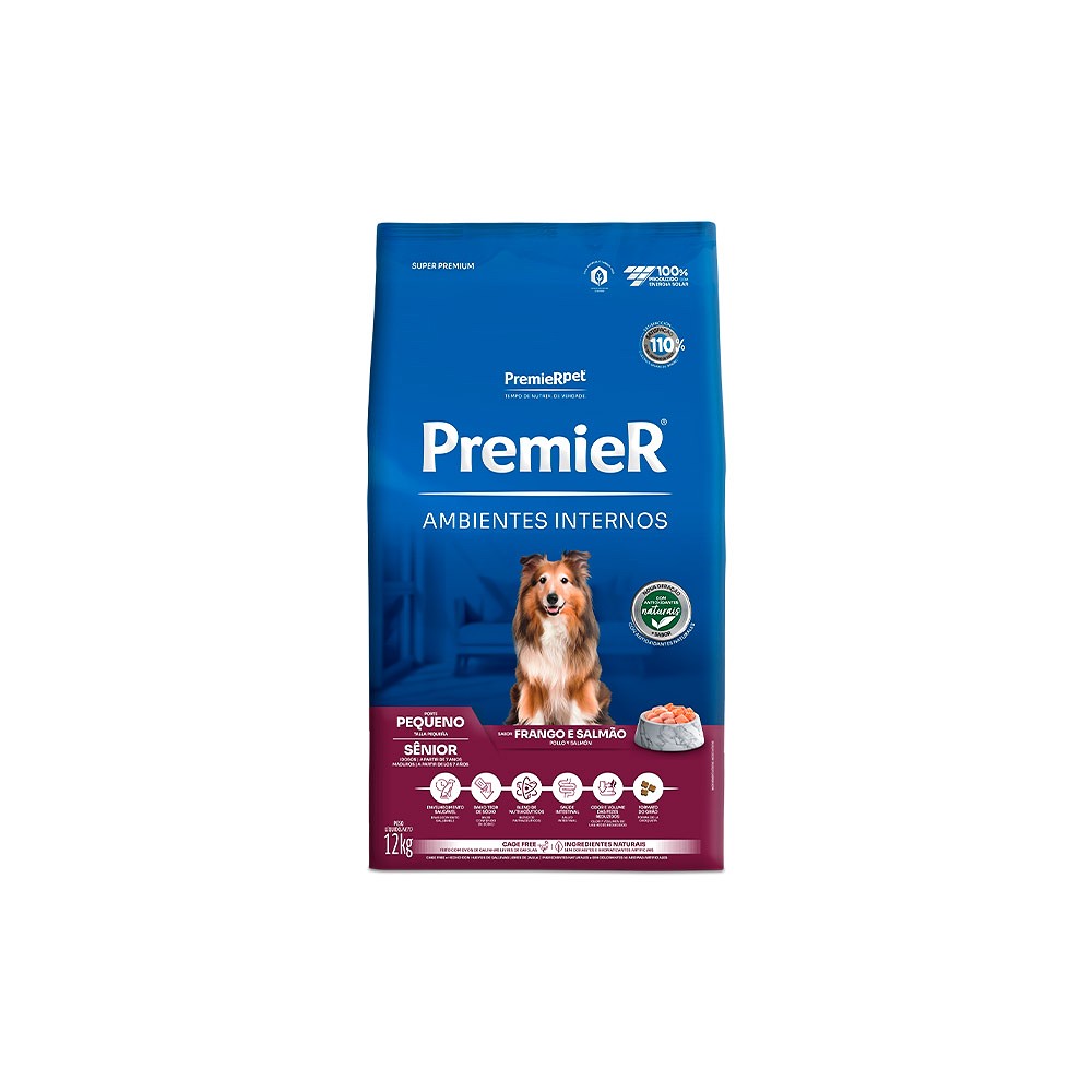 Ração Premier Ambientes Internos para Cães Adultos Sênior Raças Pequenas sabor Frango & Salmão
