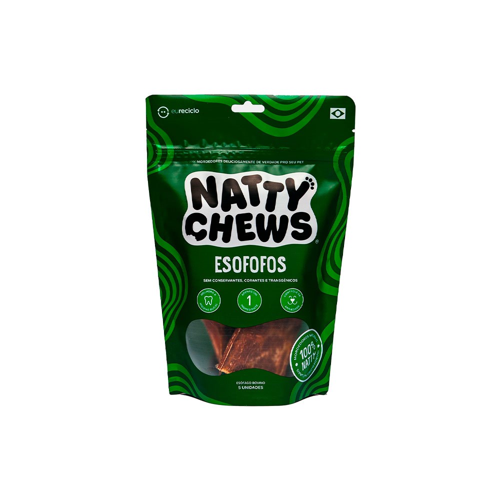 Osso Natty Chews Esôfago Bovino Natural para Cães - 5 Unidades