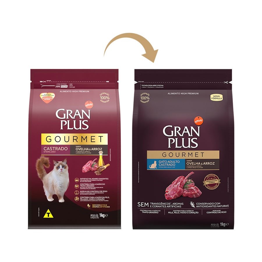 Ração Granplus Gourmet para Gatos Castrados sabor Ovelha e Arroz