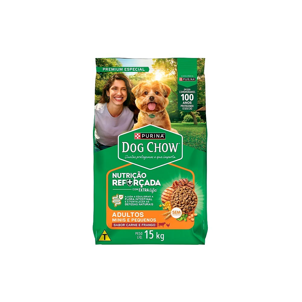 Ração Dog Chow Extra Life para Cães Adultos de Raças Pequenas sabor Frango & Carne