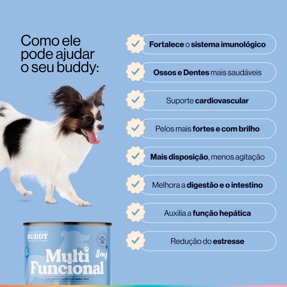 Suplemento Alimentar Buddy Nutrition Multi Funcional 8 em 1 Sabor Carne para Cães