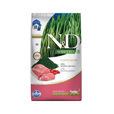 Ração Farmina N&D Spirulina para Gatos Adultos Castrados sabor Suíno, Spirulina e Goji Berry 1,5kg