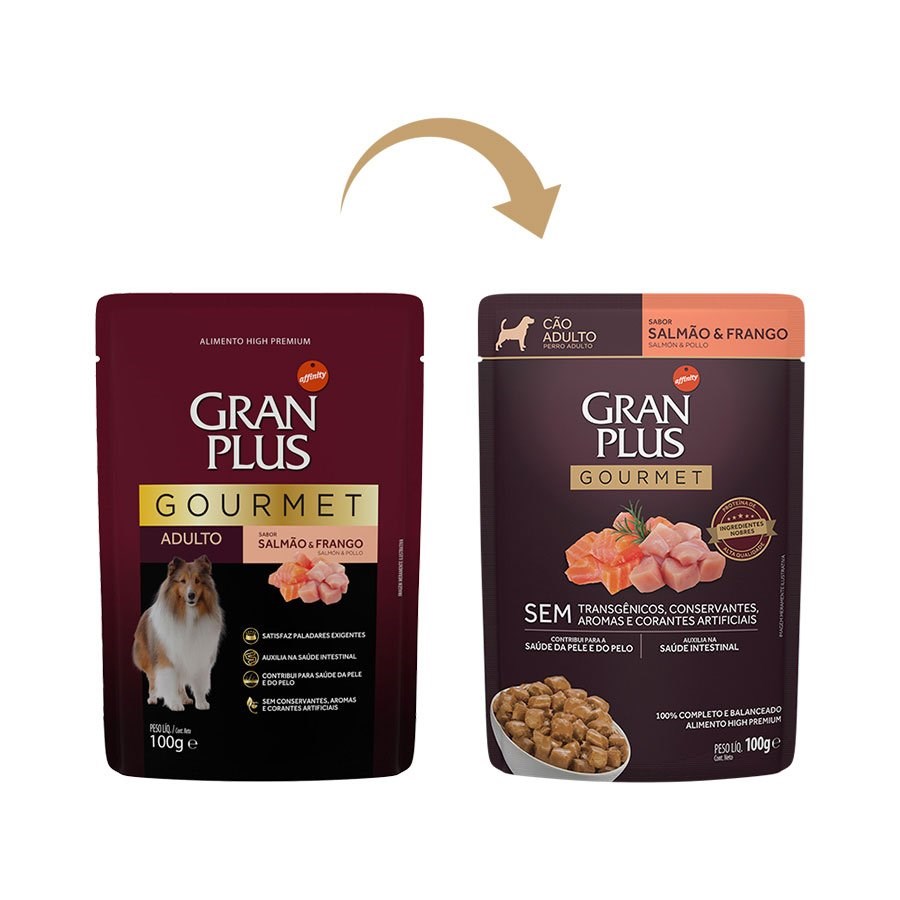 Ração GranPlus Sachê Gourmet para Cães Adultos sabor Salmão & Frango
