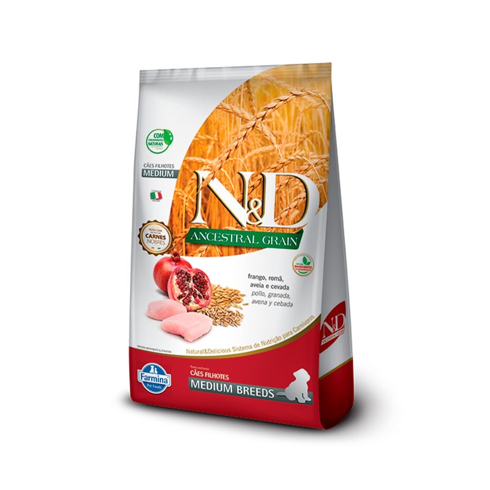Ração N&D Ancestral para Cães Filhotes de Porte Médio Sabor Frango e Romã